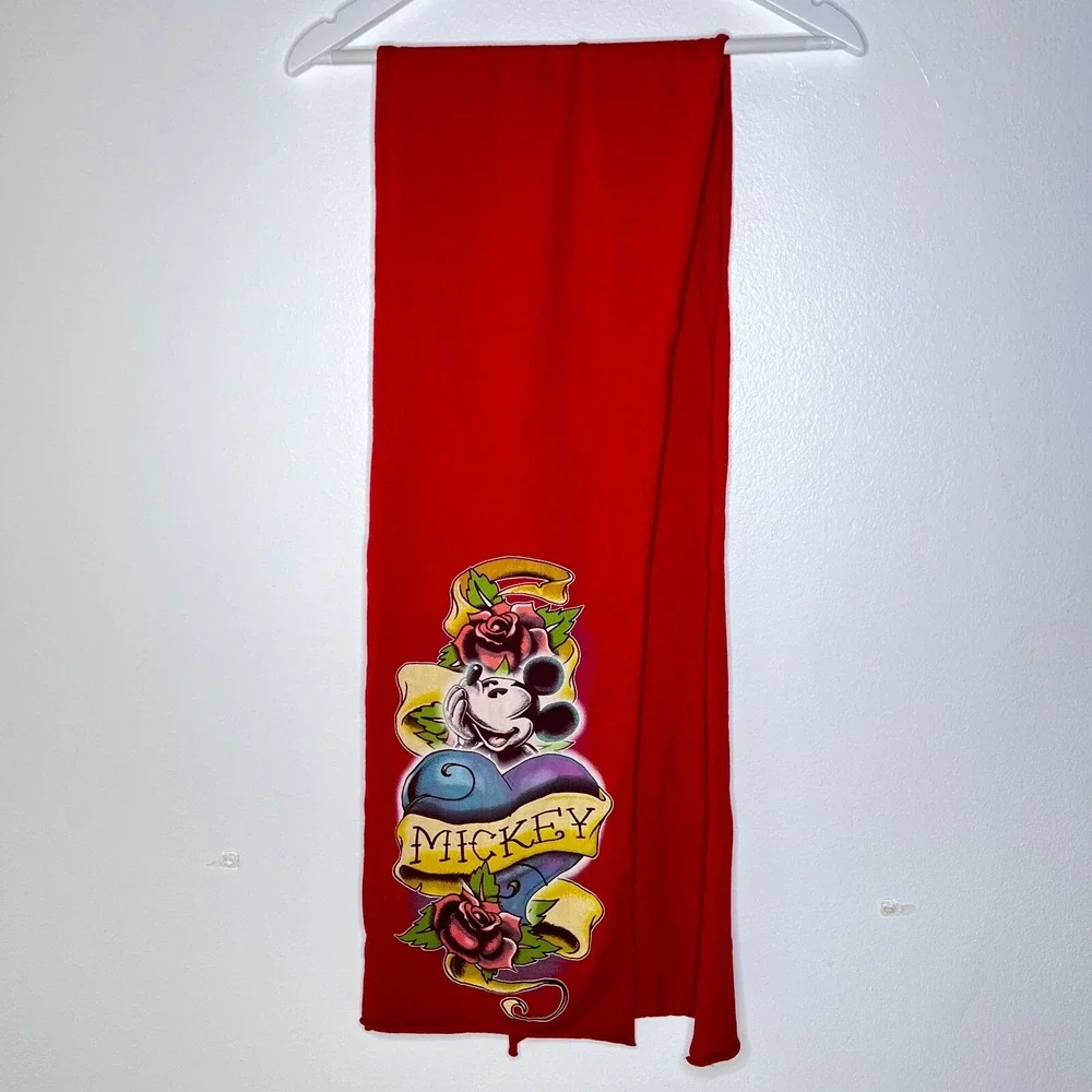 Disneyland Resort‎ Red Scarf Wrap 12x72 Cotton Mickey Grunge Tattoo Indie Y2K